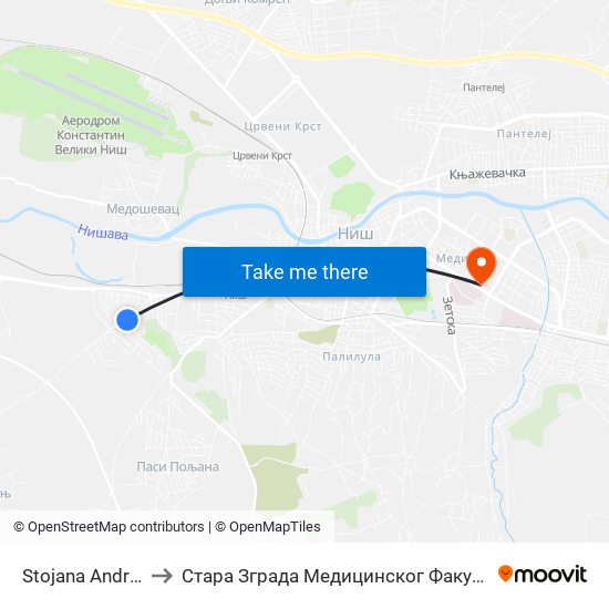 Stojana Andrića to Стара Зграда Медицинског Факултета map