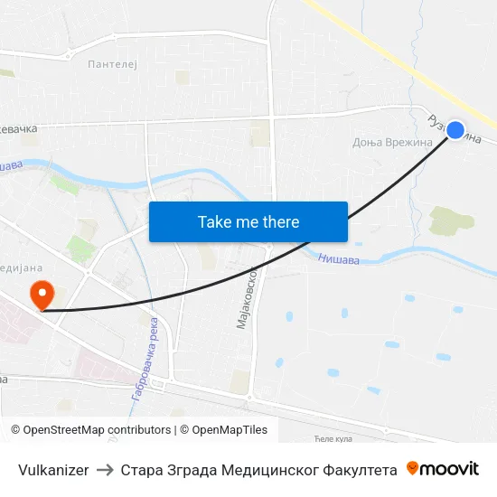 Vulkanizer to Стара Зграда Медицинског Факултета map