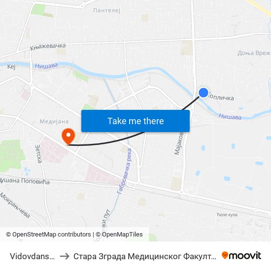 Vidovdanska to Стара Зграда Медицинског Факултета map