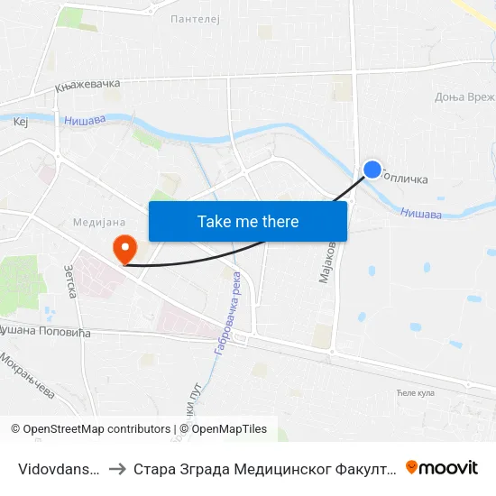 Vidovdanska to Стара Зграда Медицинског Факултета map