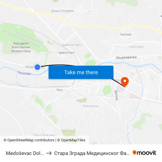 Medoševac Dolazno to Стара Зграда Медицинског Факултета map