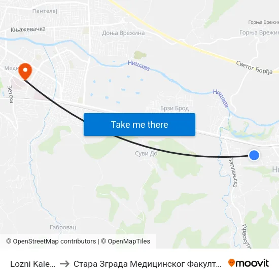 Lozni Kalem to Стара Зграда Медицинског Факултета map