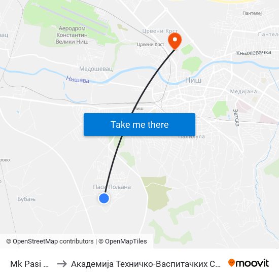 Mk Pasi Poljana to Академија Техничко-Васпитачких Струковних Студија map