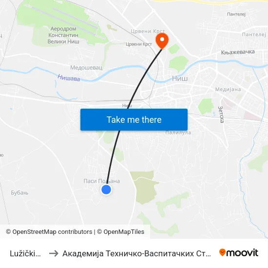 Lužičkih Srba to Академија Техничко-Васпитачких Струковних Студија map