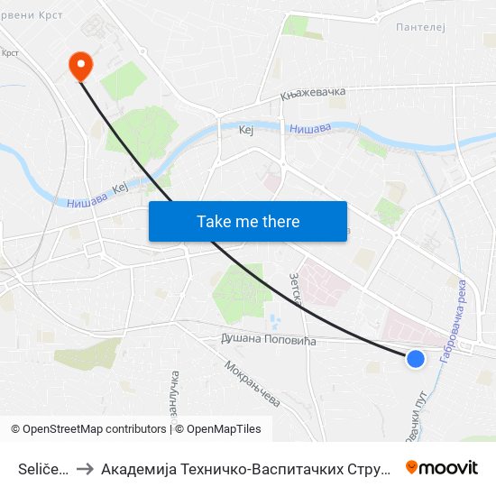 Seličevica to Академија Техничко-Васпитачких Струковних Студија map