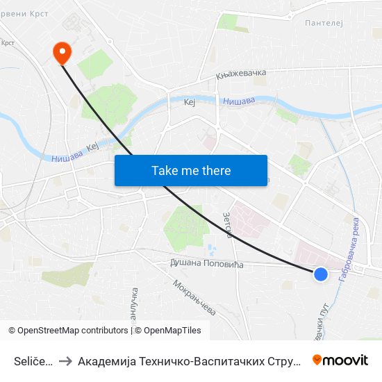 Seličevica to Академија Техничко-Васпитачких Струковних Студија map