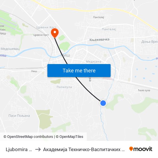 Ljubomira Nikolića to Академија Техничко-Васпитачких Струковних Студија map