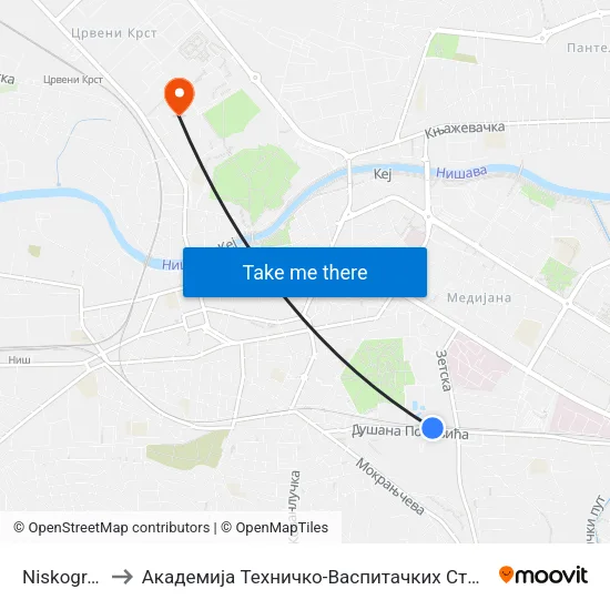 Niskogradnja to Академија Техничко-Васпитачких Струковних Студија map