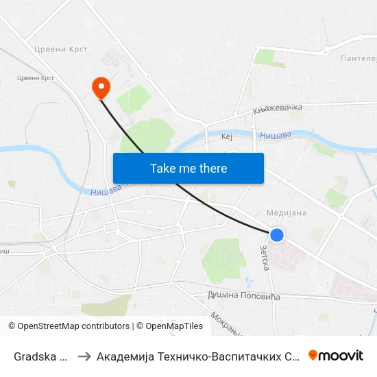 Gradska Bolnica to Академија Техничко-Васпитачких Струковних Студија map