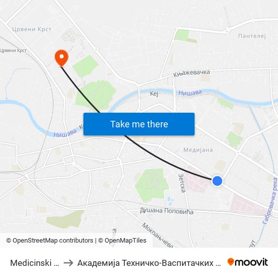 Medicinski Fakultet to Академија Техничко-Васпитачких Струковних Студија map