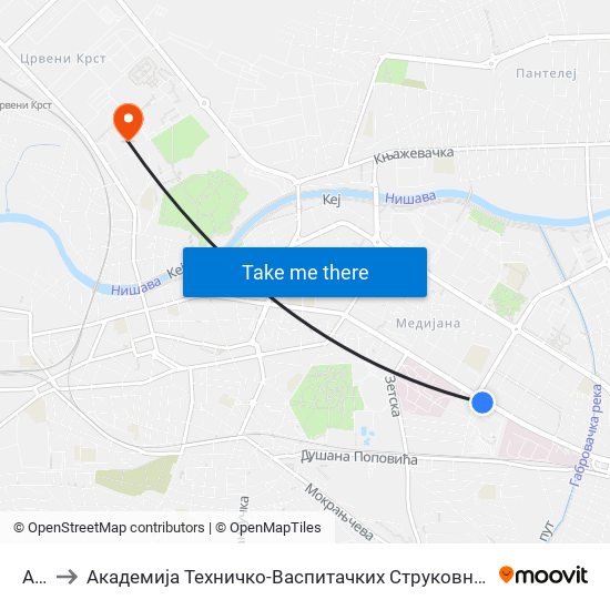 Atd to Академија Техничко-Васпитачких Струковних Студија map