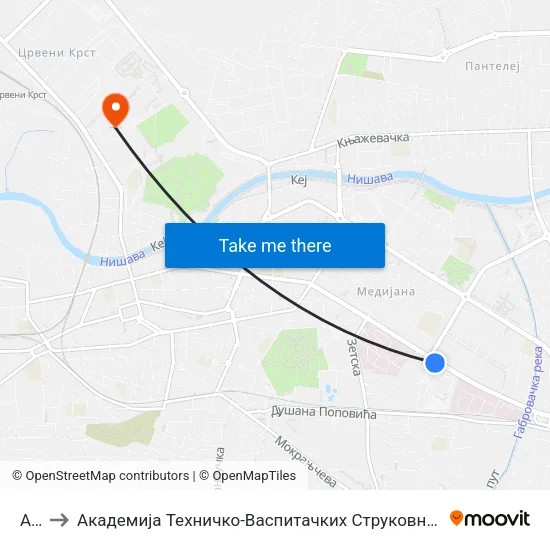 Atd to Академија Техничко-Васпитачких Струковних Студија map
