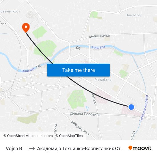 Vojna Bolnica to Академија Техничко-Васпитачких Струковних Студија map
