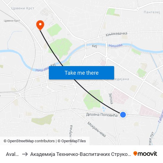 Avalska to Академија Техничко-Васпитачких Струковних Студија map