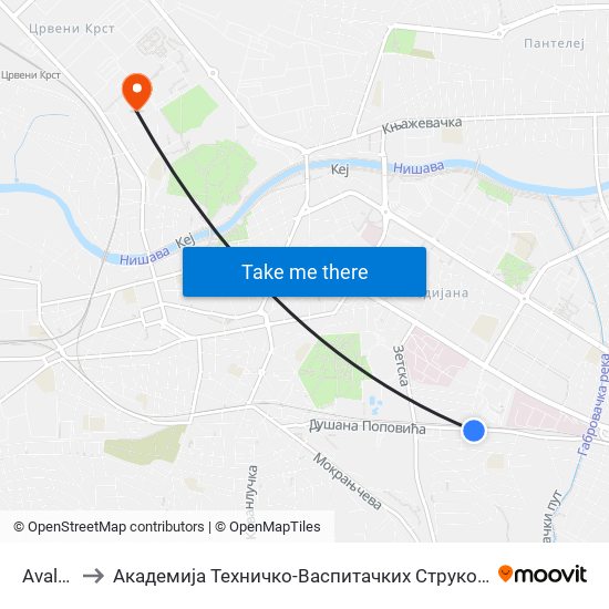 Avalska to Академија Техничко-Васпитачких Струковних Студија map