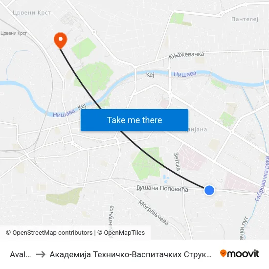 Avalska to Академија Техничко-Васпитачких Струковних Студија map