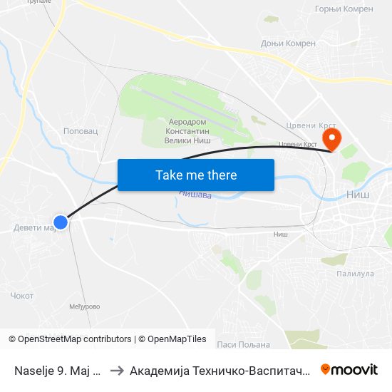 Naselje 9. Maj (Podvožnjak) to Академија Техничко-Васпитачких Струковних Студија map