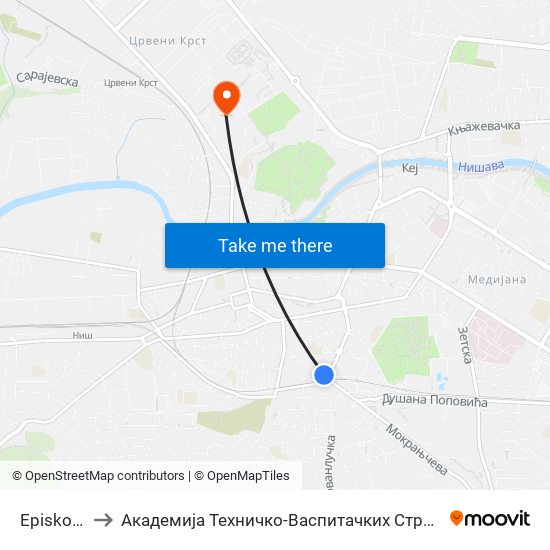 Episkopska to Академија Техничко-Васпитачких Струковних Студија map