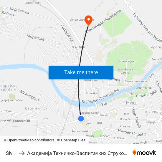 Šivara to Академија Техничко-Васпитачких Струковних Студија map