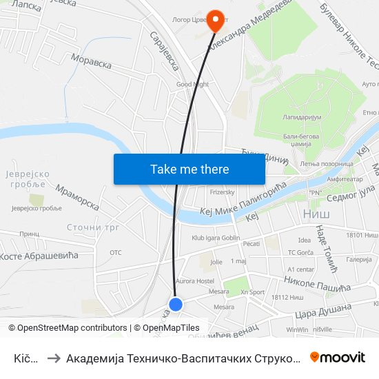 Kičevo to Академија Техничко-Васпитачких Струковних Студија map