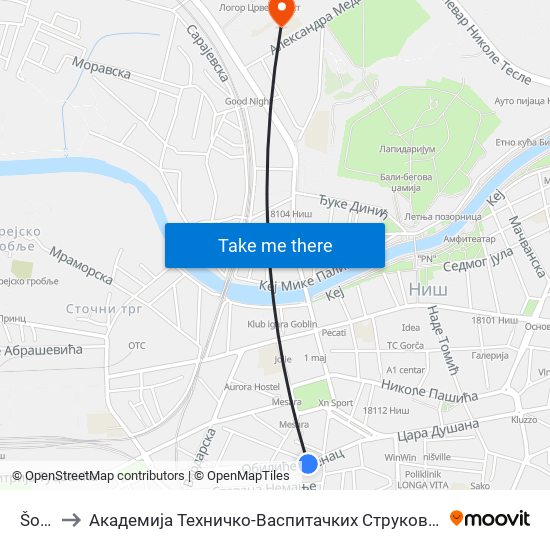 Šojka to Академија Техничко-Васпитачких Струковних Студија map