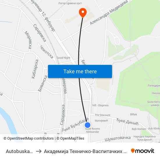 Autobuska Stanica to Академија Техничко-Васпитачких Струковних Студија map