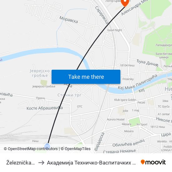 Železnička Stanica to Академија Техничко-Васпитачких Струковних Студија map