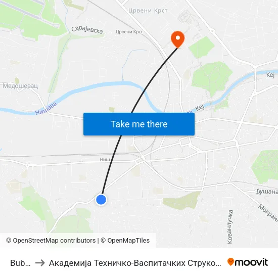 Bubanj to Академија Техничко-Васпитачких Струковних Студија map