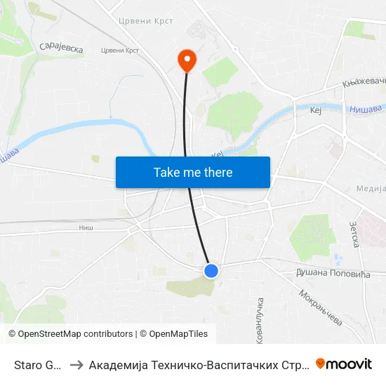 Staro Groblje to Академија Техничко-Васпитачких Струковних Студија map