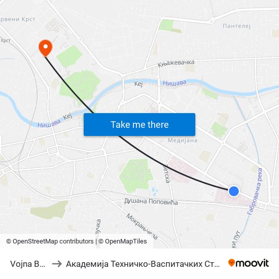 Vojna Bolnica to Академија Техничко-Васпитачких Струковних Студија map