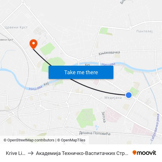 Krive Livade to Академија Техничко-Васпитачких Струковних Студија map