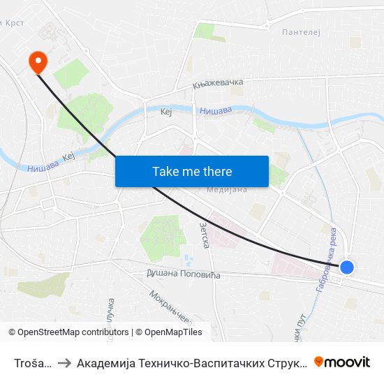 Trošarina to Академија Техничко-Васпитачких Струковних Студија map