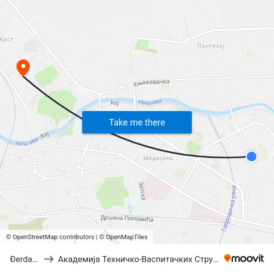 Đerdapska to Академија Техничко-Васпитачких Струковних Студија map