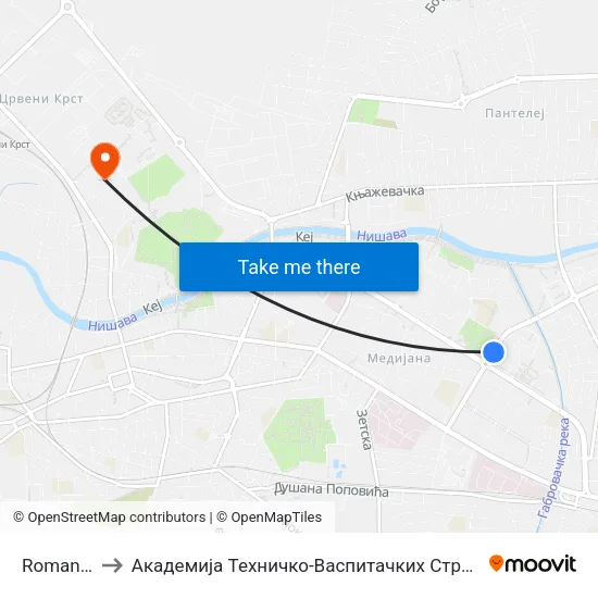 Romanijska to Академија Техничко-Васпитачких Струковних Студија map