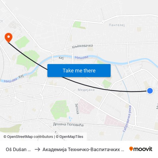 Oš Dušan Radović to Академија Техничко-Васпитачких Струковних Студија map