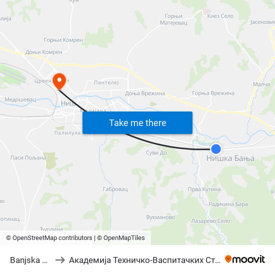 Banjska Rampa to Академија Техничко-Васпитачких Струковних Студија map