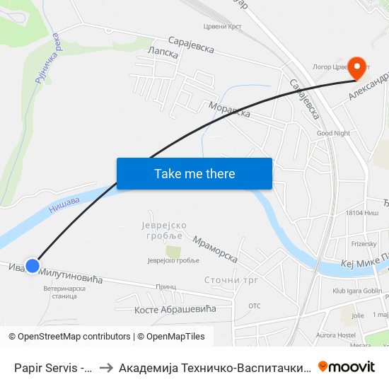 Papir Servis - Ka Centru to Академија Техничко-Васпитачких Струковних Студија map