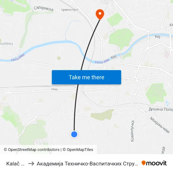 Kalač Brdo to Академија Техничко-Васпитачких Струковних Студија map