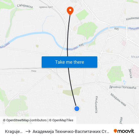 Kragujevačka to Академија Техничко-Васпитачких Струковних Студија map