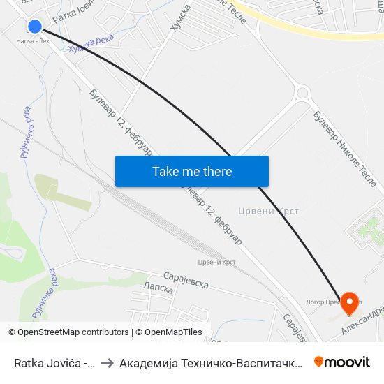 Ratka Jovića - Od Centra to Академија Техничко-Васпитачких Струковних Студија map