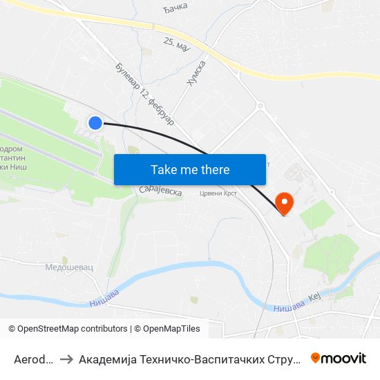 Aerodrom to Академија Техничко-Васпитачких Струковних Студија map