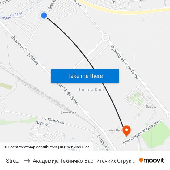 Strugara to Академија Техничко-Васпитачких Струковних Студија map