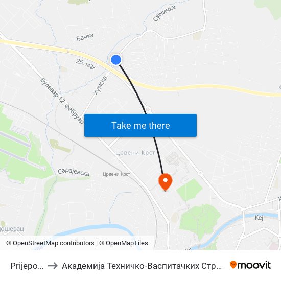 Prijepoljska to Академија Техничко-Васпитачких Струковних Студија map