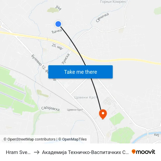 Hram Svetog Ilije to Академија Техничко-Васпитачких Струковних Студија map