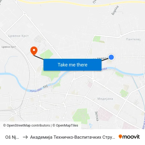 Oš Njegoš to Академија Техничко-Васпитачких Струковних Студија map