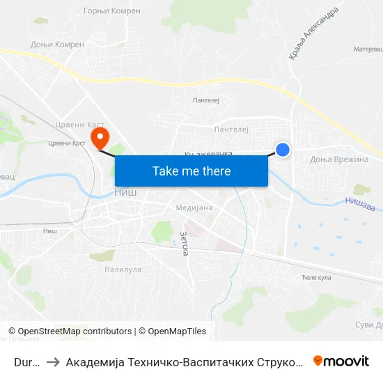 Durlan to Академија Техничко-Васпитачких Струковних Студија map