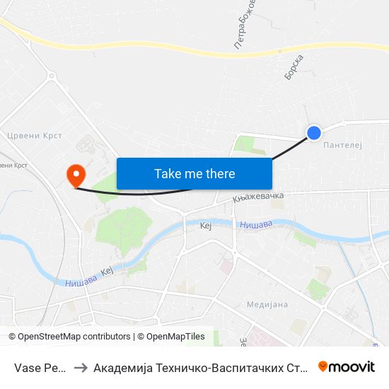 Vase Pelagića to Академија Техничко-Васпитачких Струковних Студија map