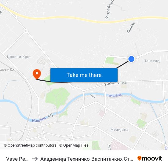 Vase Pelagića to Академија Техничко-Васпитачких Струковних Студија map