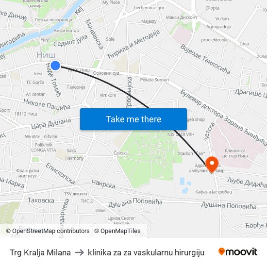 Trg Kralja Milana to klinika za za vaskularnu hirurgiju map