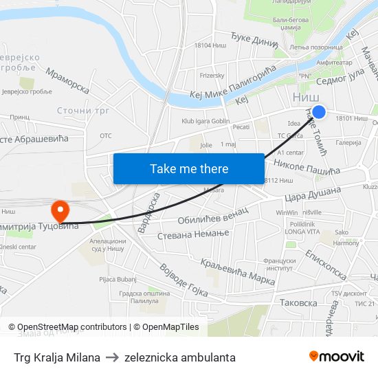 Trg Kralja Milana to zeleznicka ambulanta map